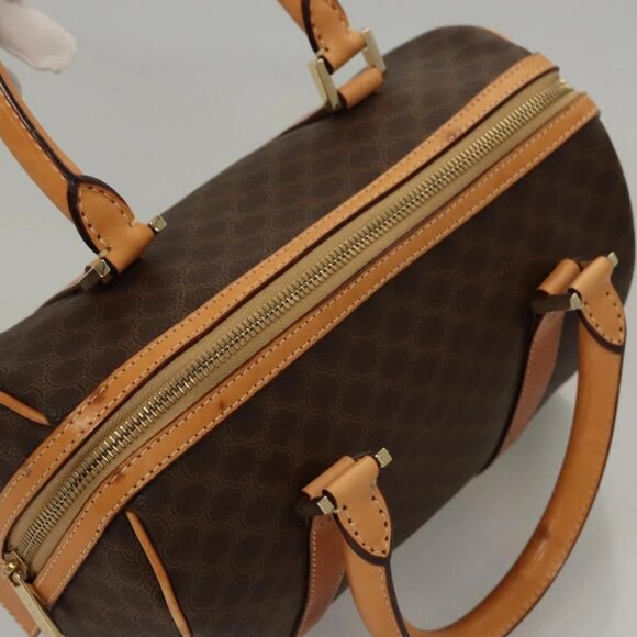 CELINE Macadam Canvas Hand Bag PVC Leather Brown Gold Auth - Picture 10 of 16